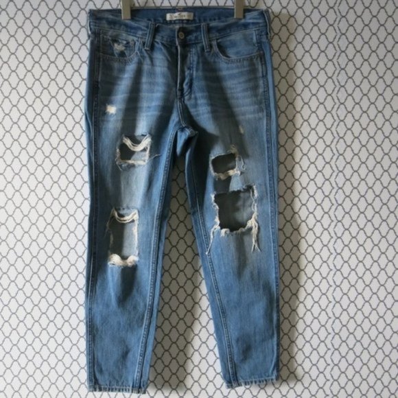 HOLLISTER Button Fly Destroyed Skinny Leg Crop Denim Jeans - Size 27 W - Picture 1 of 7